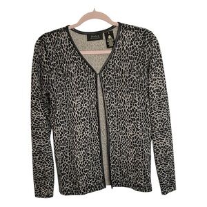 Dana Buchman 100% Woolmark Merino Wool Leopard Print Old Money Cardigan Small